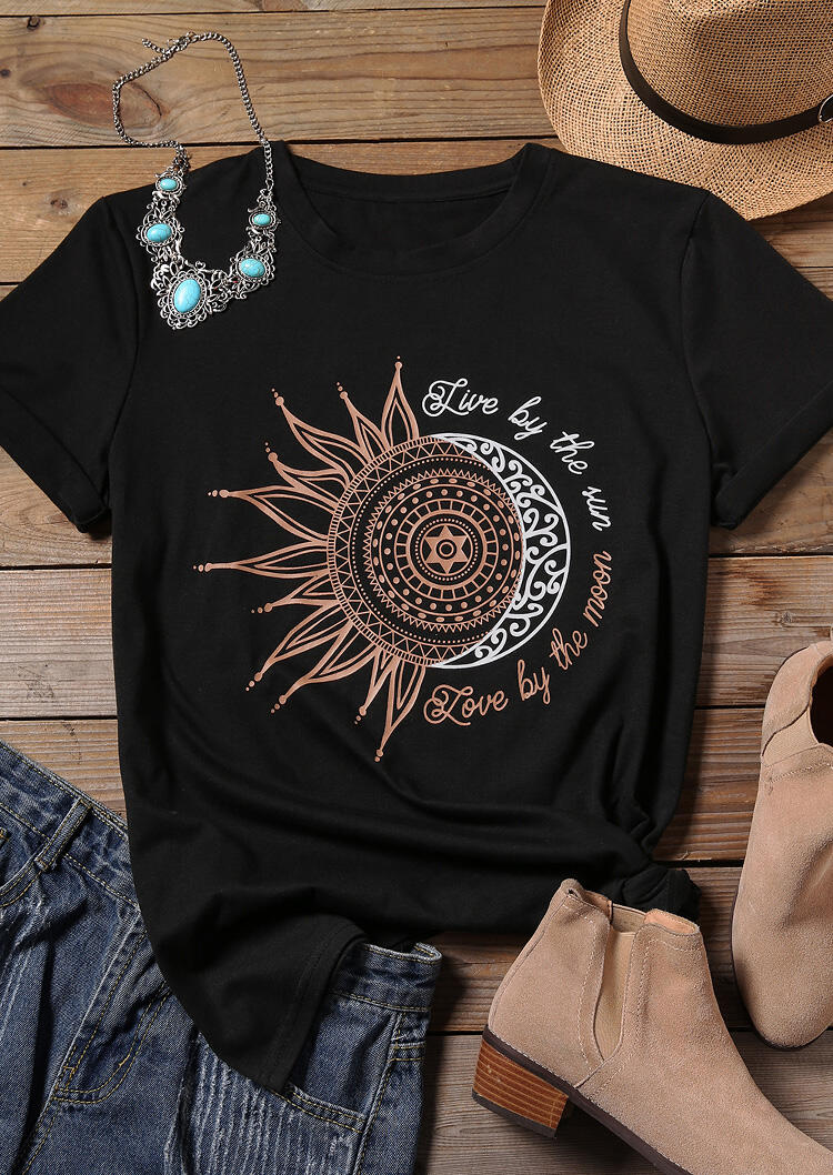 

Live By The Sun T-Shirt Tee, Black, 442097