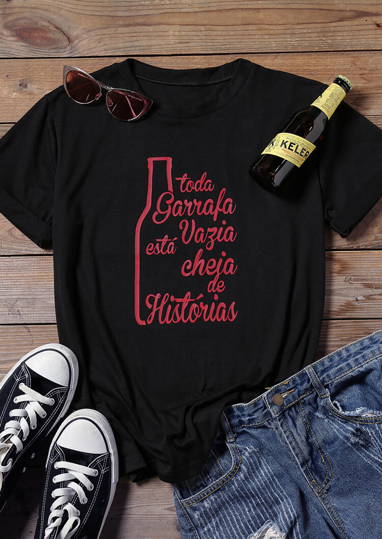 

Tees T-shirts Toda Garrafa Vazia Está Cheia De Histórias T-Shirt Tee in Black. Size: S,M,,XL