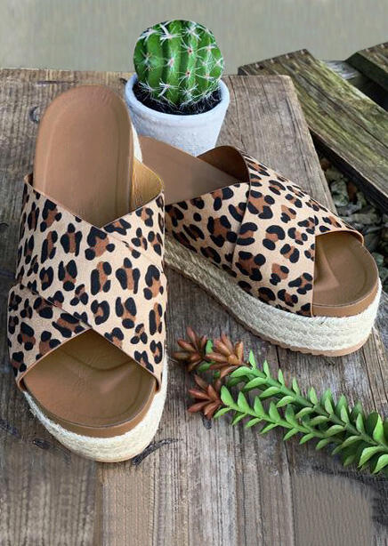 

Leopard Printed Cross Platform Slippers, 442113