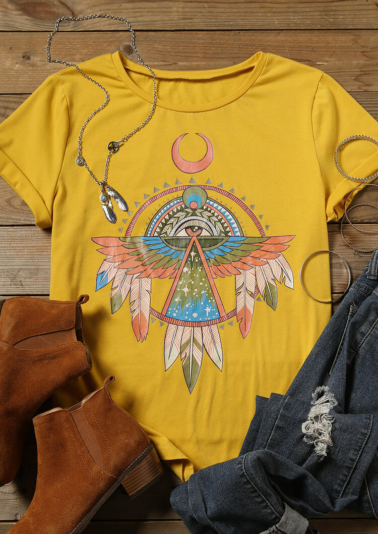 

Tees T-shirts Eagle O-Neck T-Shirt Tee in Yellow. Size