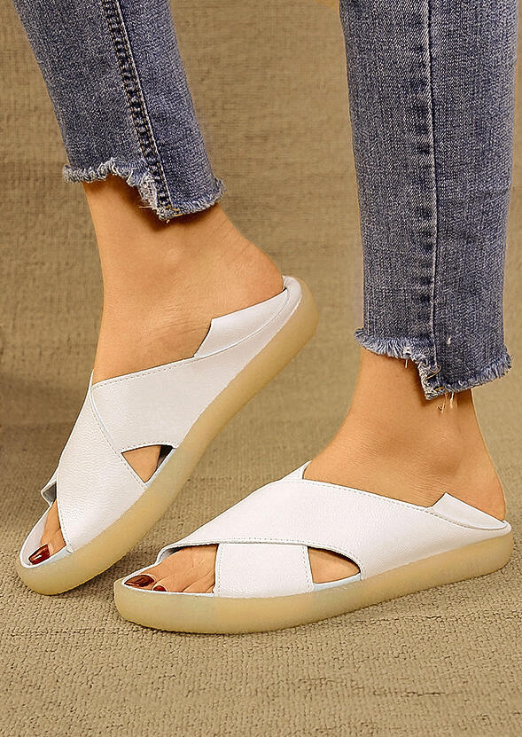 

Solid Cross Flat Sandals, 441649, White