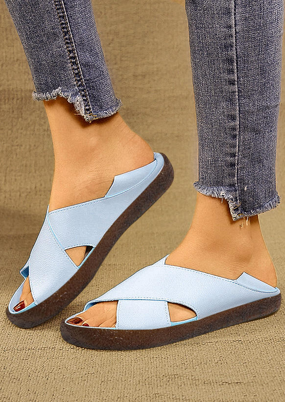 

Sandals Solid Cross Flat Sandals in LightBlue. Size