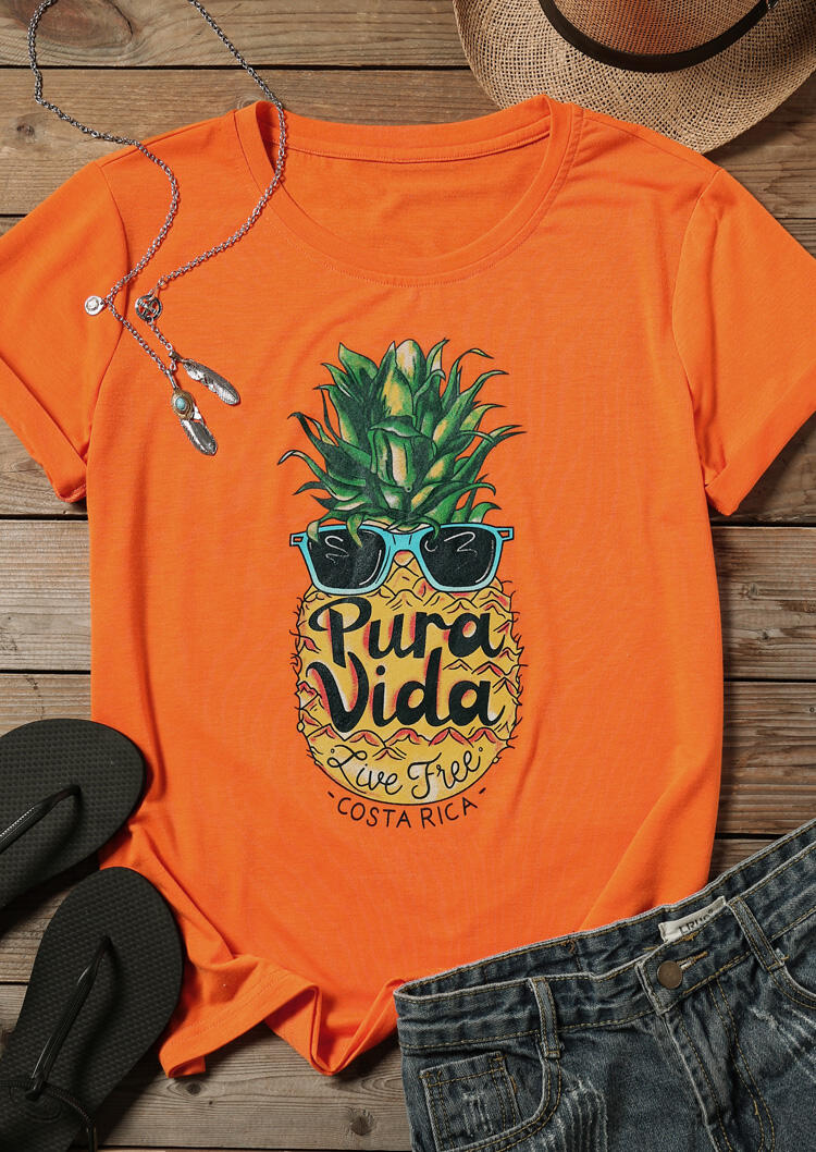 

Tees T-shirts Pura Vida Live Free Pineapple T-Shirt Tee in Orange. Size