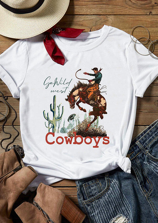 

Go Wild West Cowboys T-Shirt Tee, White, 442468