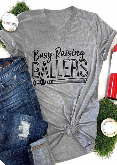 

Busy Raising Ballers Baseball Bat T-Shirt, Gray, 183098