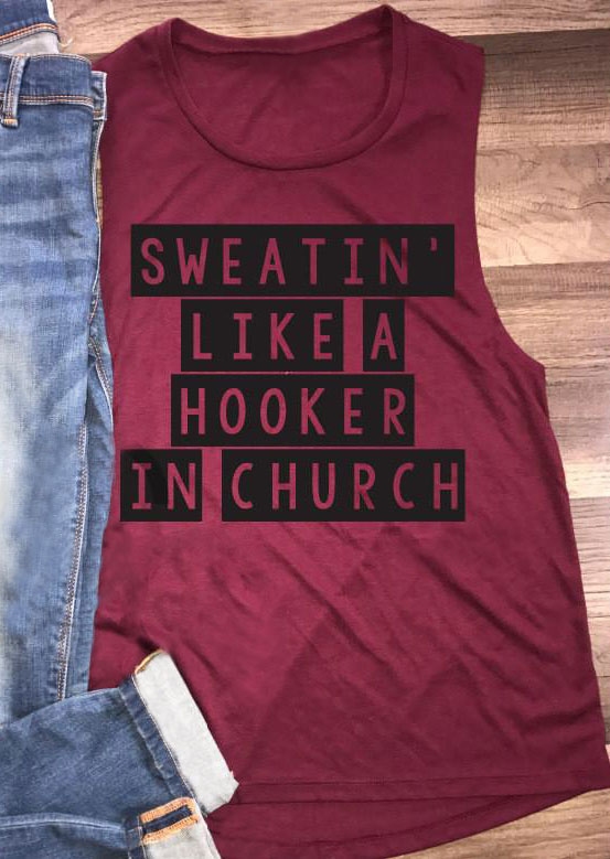 

Tank Tops Sweatin' Like A Hooker In Church Tank Top in Plum. Size
