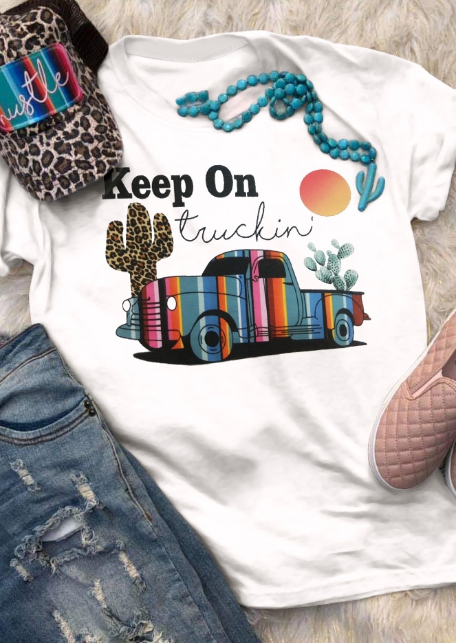 

Tees T-shirts Keep On Truckin' Cactus T-Shirt Tee in White. Size