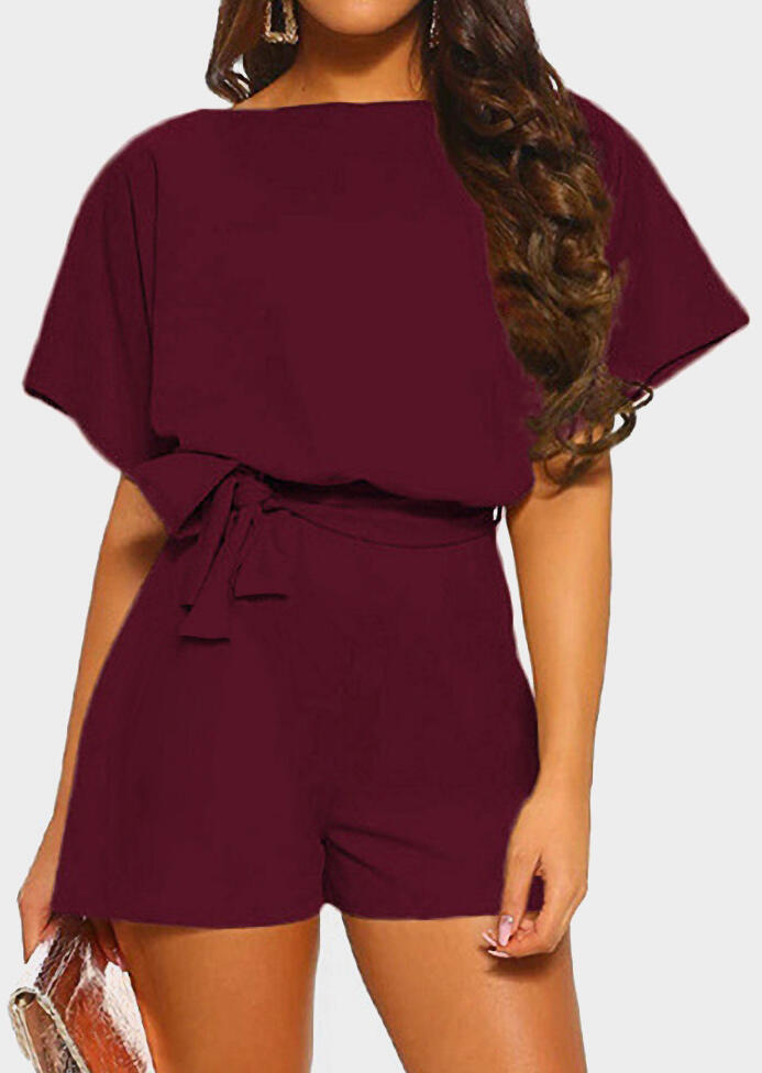 

Solid Hollow Out Romper, 442742, Burgundy