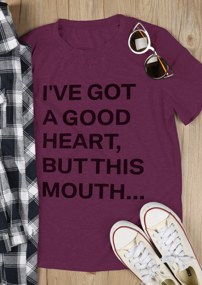 

I've Got A Good Heart T-Shirt, Gray;plum, 115513