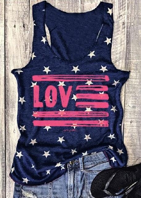 

Love Star O-Neck Sleeveless Tank - Navy Blue, 132562
