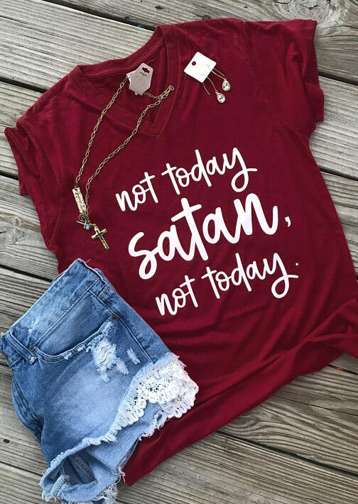 

Not Today Satan V-Neck T-Shirt, Burgundy, 175813