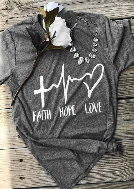 

Faith Hope Love Electrocardiogram Heart T-Shirt Tee - Gray, 177362