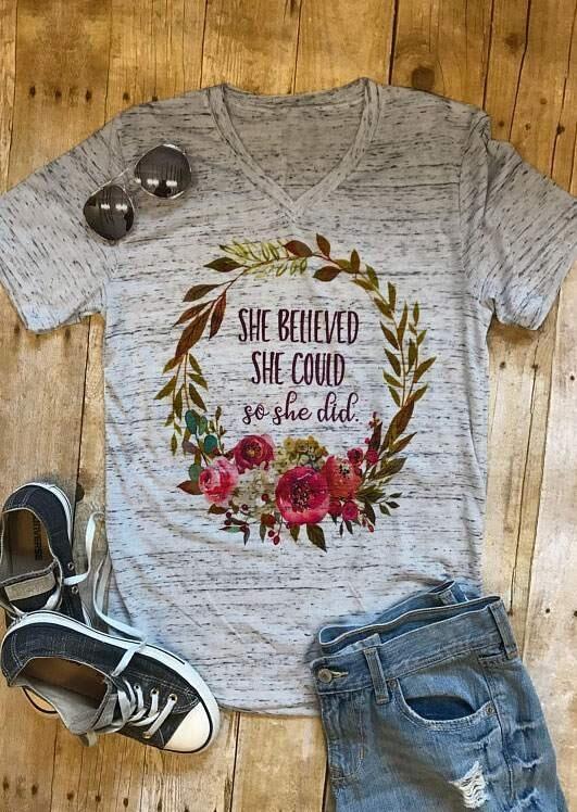 

She Believed She Could So She Did T-Shirt Tee - Light Grey, 179314