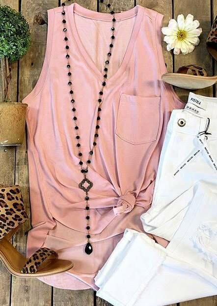 

Solid Pocket V-Neck Tank - Pink, 184077