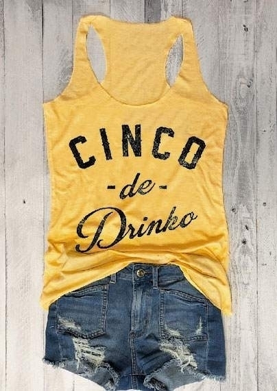 

Tank Tops Cinco De Drinko Racerback Tank Top in Yellow. Size