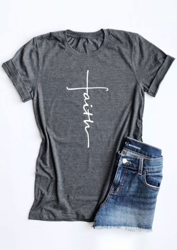 T-shirts Tees Faith O-Neck Short Sleeve T-Shirt in Gray. Size: 2XL