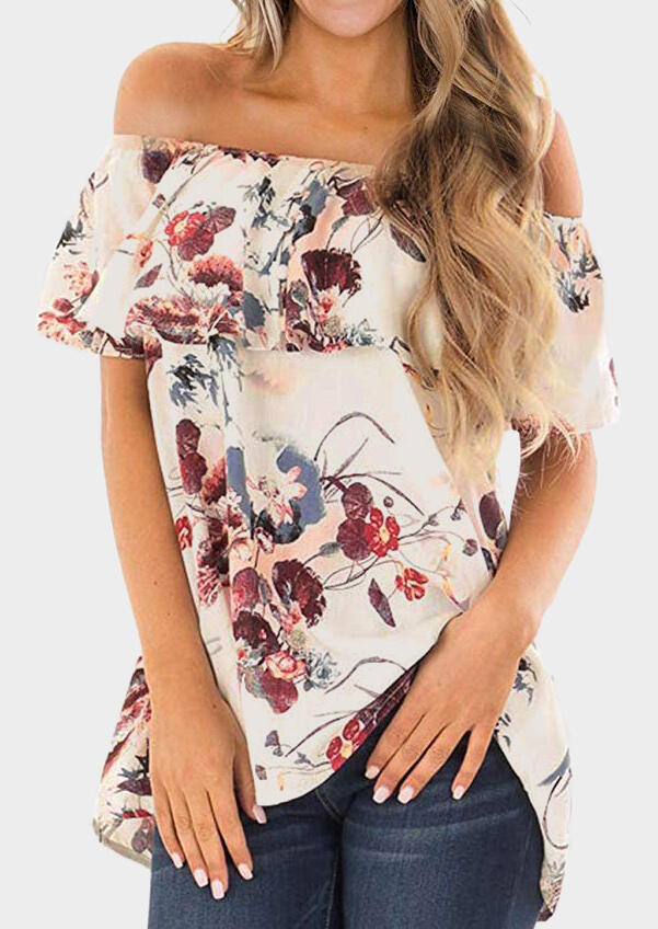 

Blouses Floral Layered Off Shoulder Blouse. Size, Flesh