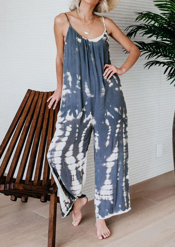 

Tie Dye Spaghetti Strap Jumpsuit without Necklace, Gray, 443231