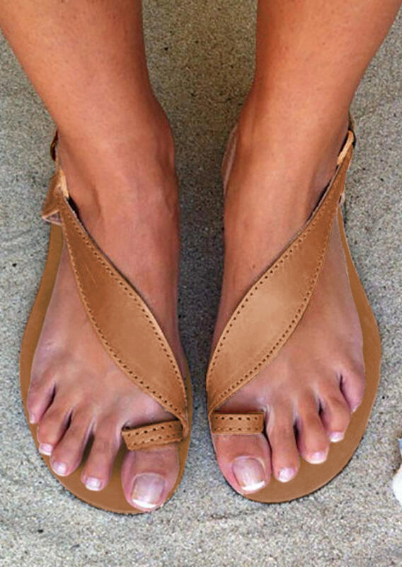 

Solid Round Toe Flat Sandals, Light brown, 442966