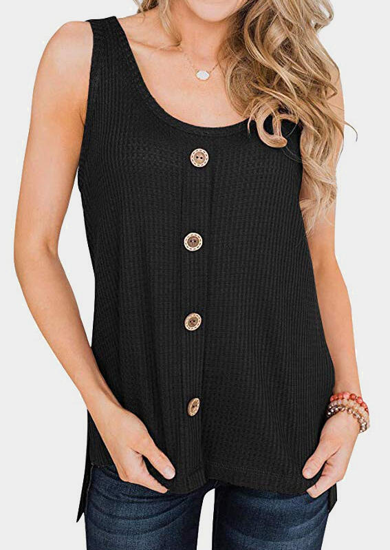 

Black Knitted Button Casual Sleeveless Tank Top for Women