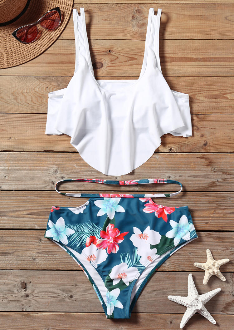 Floral Sexy Bikini Set, White, 443198