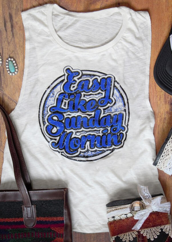 

Tank Tops Easy Like Sunday Mornin' Tank in White. Size: S,M