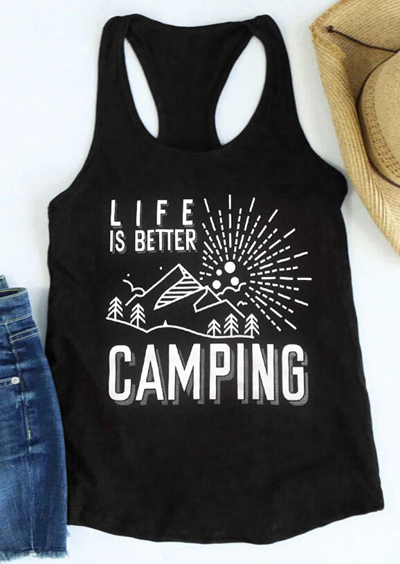 

Tank Tops Life Is Better Camping Tank in Black. Size