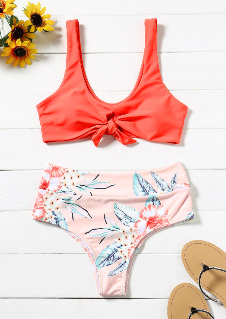 

Floral Tie Sexy Bikini Set, 443092, Orange
