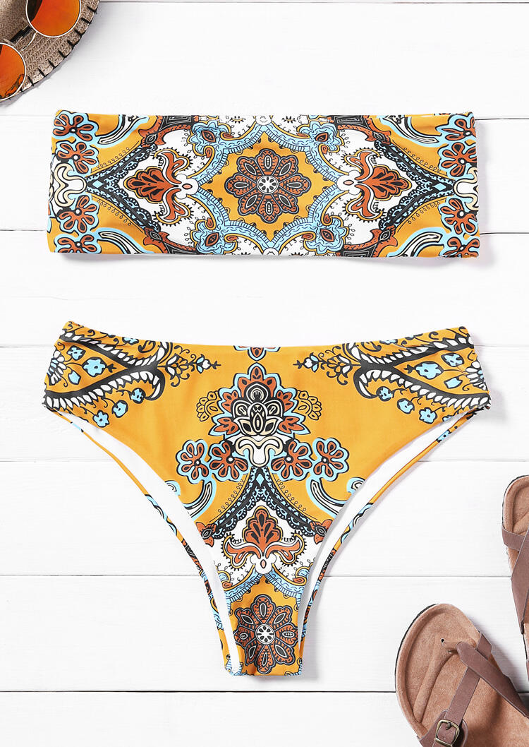 

Bikini Sets Printed Strapless Bikini Set in Yellow. Size