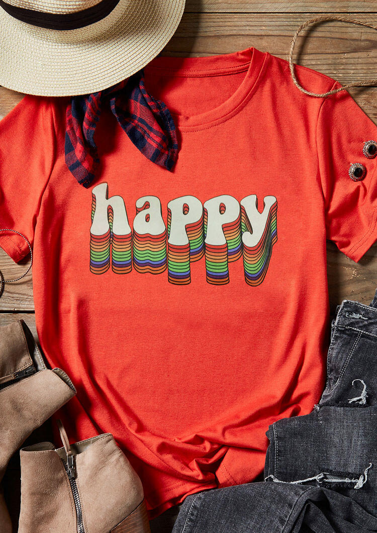 

Happy Rainbow O-Neck T-Shirt Tee, 442460, Orange