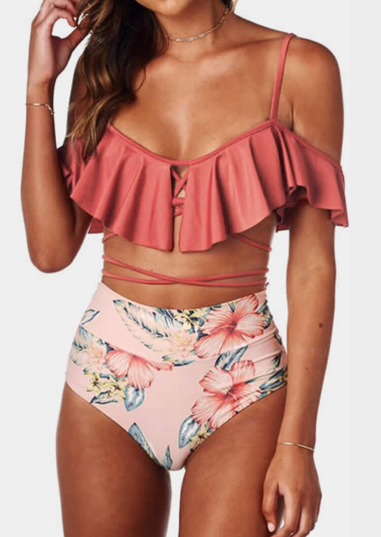 

Floral Layered Sexy Bikini Set, Watermelon red, 443098