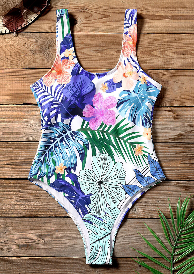 

One-Pieces Floral One-Piece Swimsuit in Blue. Size