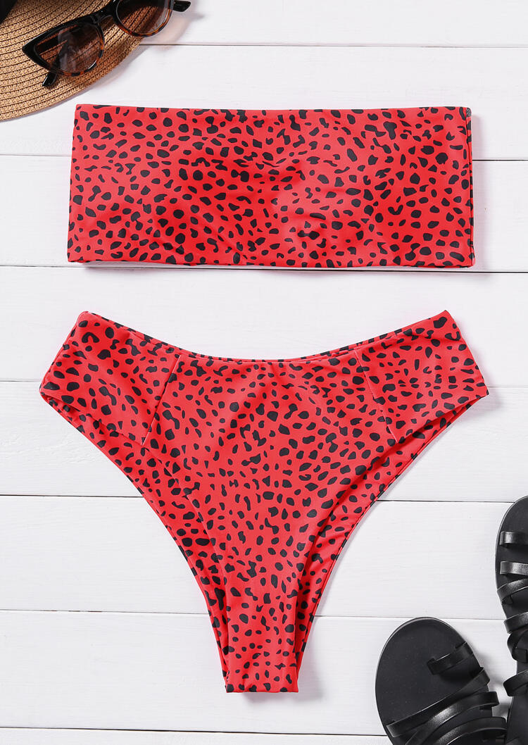 

Bikini Sets Leopard Printed Strapless Bikini Set in Red. Size: S