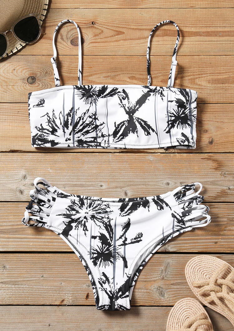

Printed Adjustable Strap Bikini Set, White, 443212