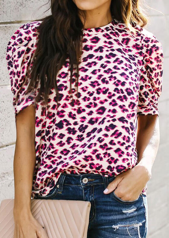 

Leopard Printed O-Neck Blouse, 443357, Multicolor