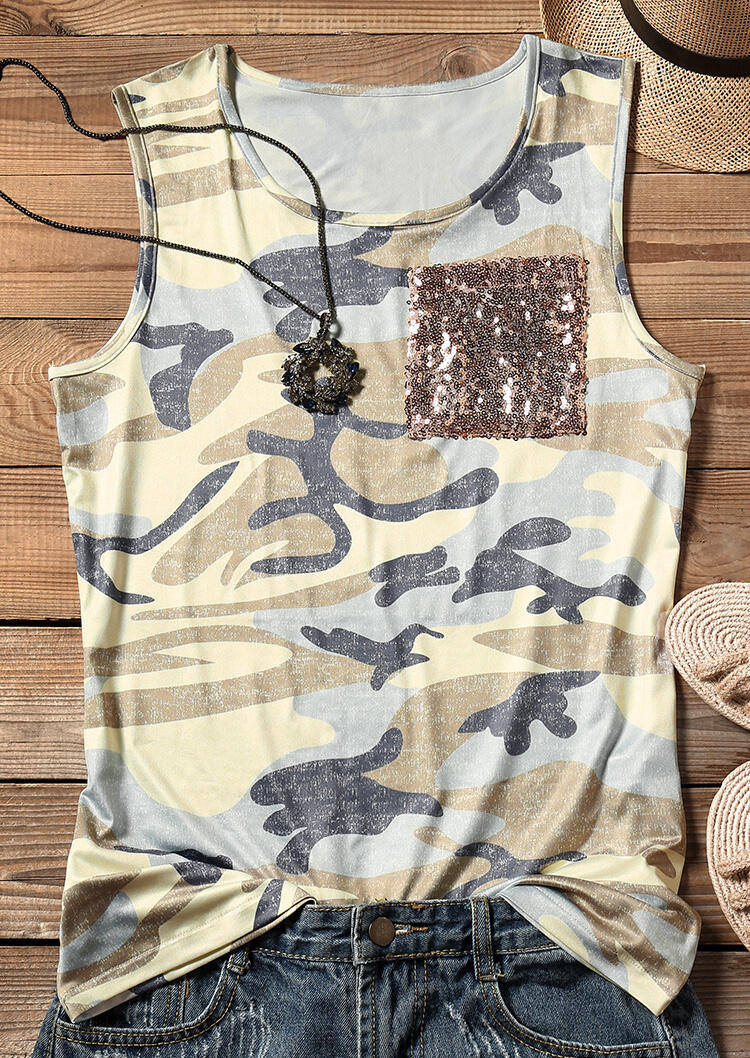 

Sequined Pocket Camouflage Printed Tank, 443236