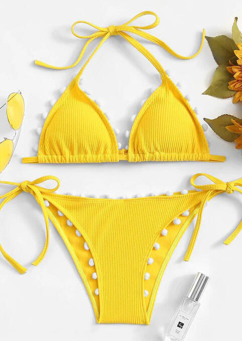 

Splicing Halter Sexy Bikini Set, Yellow, 443574