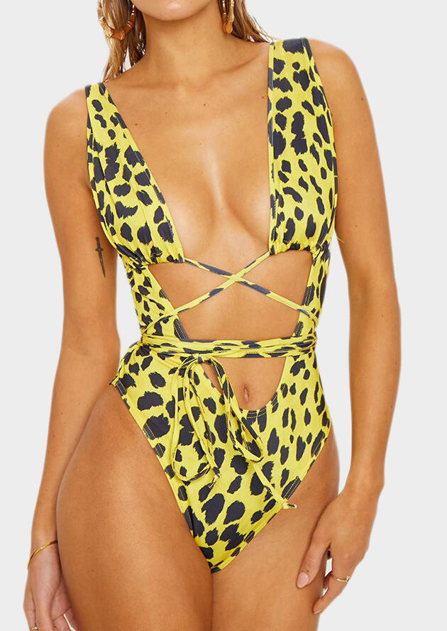 

Leopard Printed One-Piece Swimsuit, 443591, Yellow