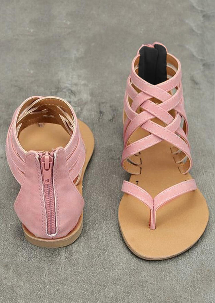 Summer Cross-Tied Zipper Flat Sandals - Pink