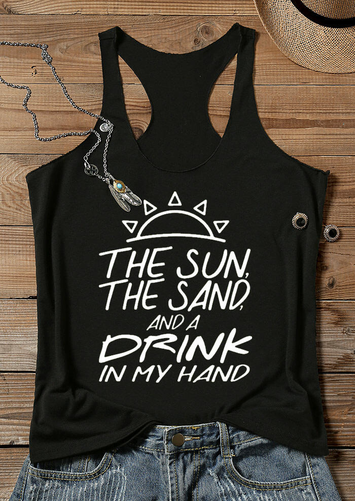 

Tank Tops Sun Sand Drink Tank in Black. Size