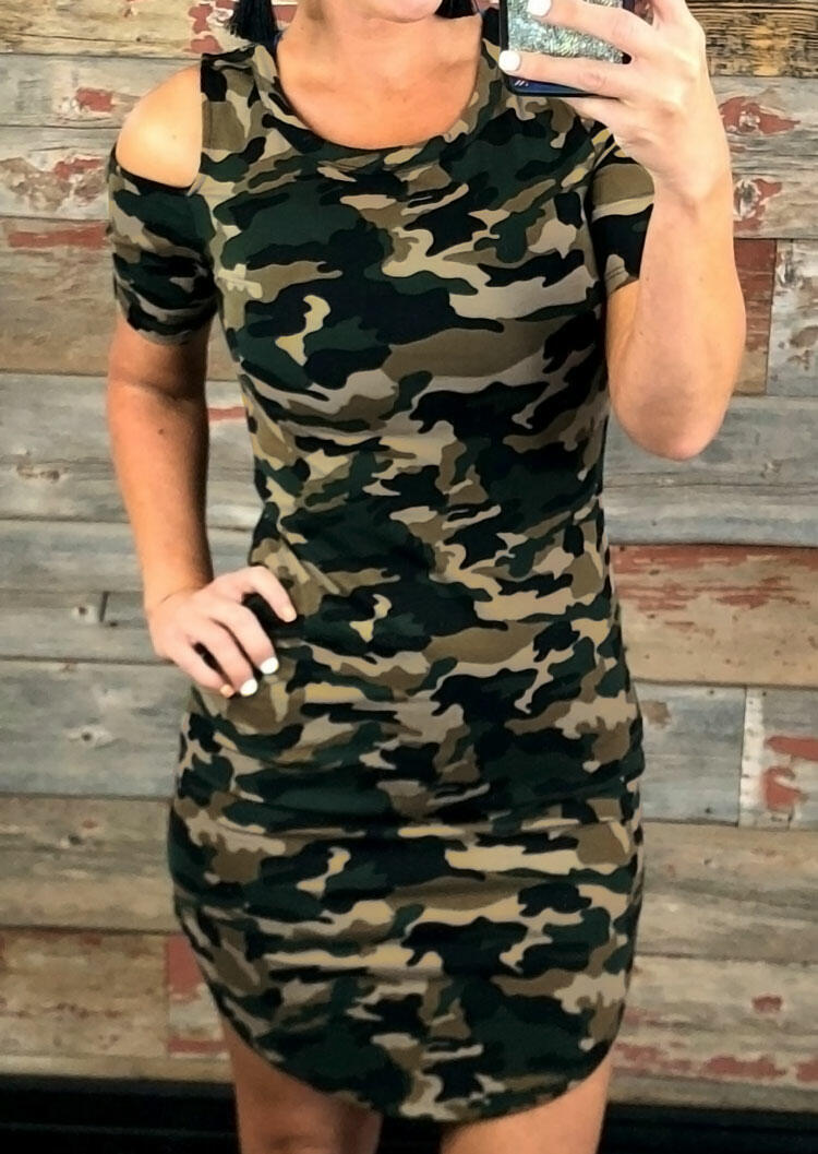 

Camouflage Printed Cold Shoulder Bodycon Dress, 442379