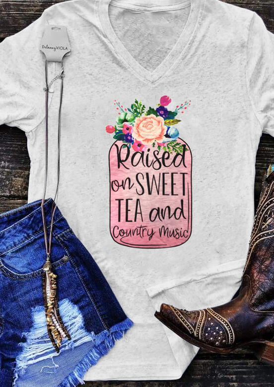 

Raised On Tea And Country Music T-Shirt Tee, Gray, 442567