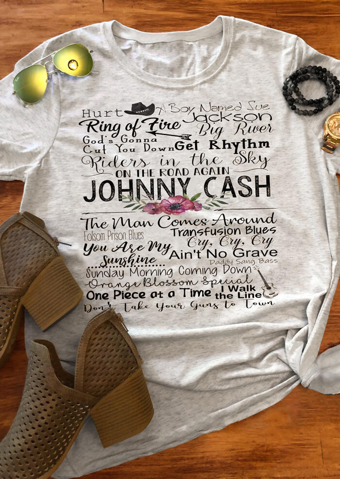 

Johnny Cash O-Neck T-Shirt Tee, 443088, Gray