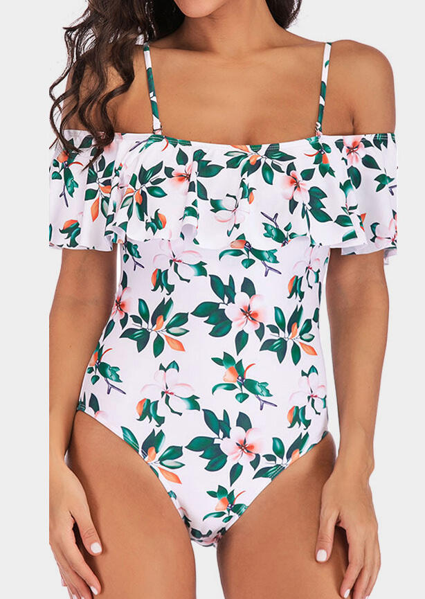 

Floral Layered Cold Shoulder Swimsuit, 443692, White