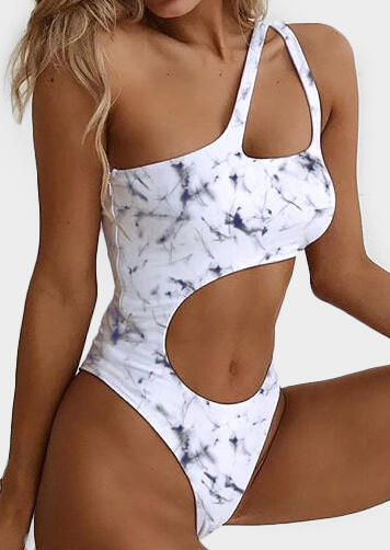 

Printed Hollow Out Swimsuit, White, 443697