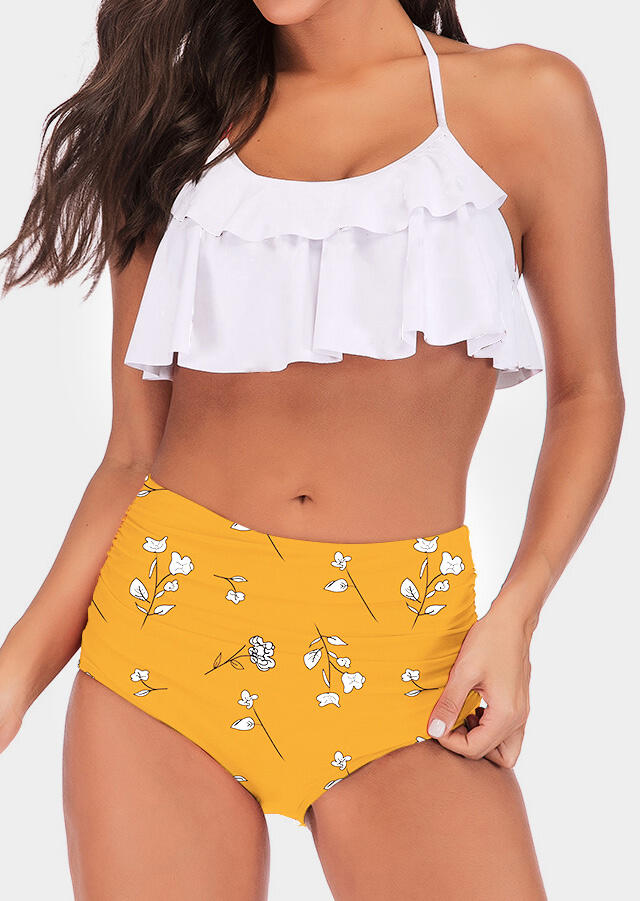 

Bikini Sets Floral Layered Bikini Set in Yellow. Size: ,M