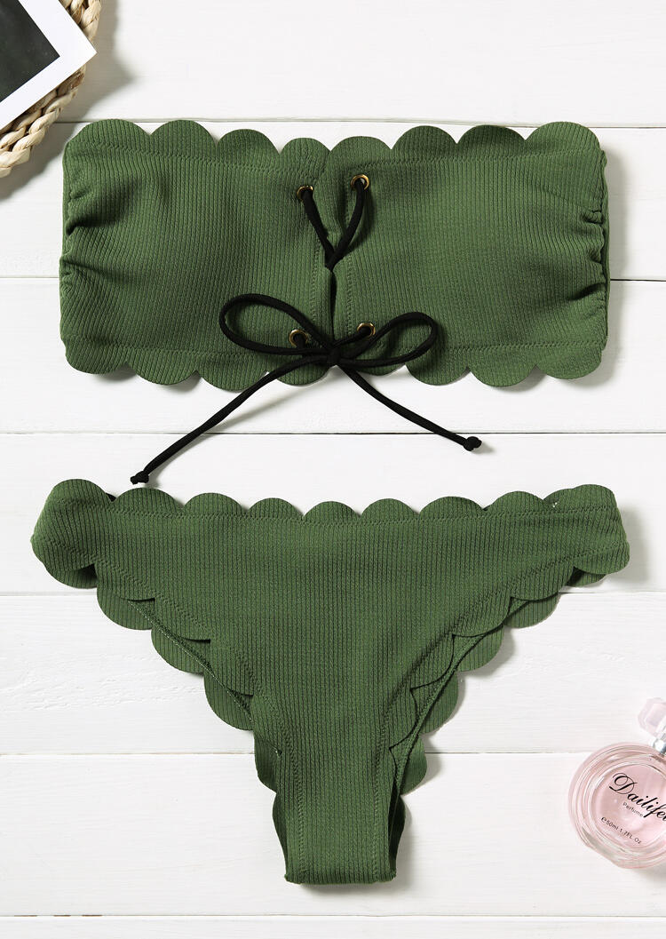 

Solid Lace Up Sexy Bikini Set, Army green, 443366