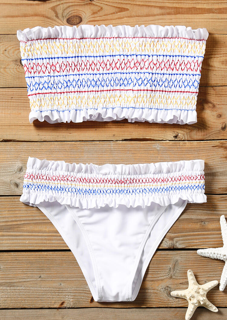 

Ruffled Strapless Sexy Bikini Set, White, 443400