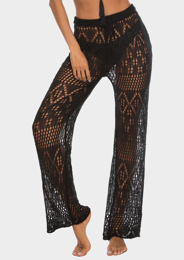 

Cover Ups Hollow Out Beach Pants in Black. Size