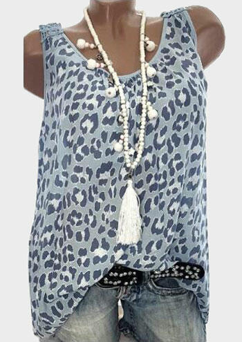 

Tank Tops Leopard Printed O-Neck Tank without Necklace in Blue. Size